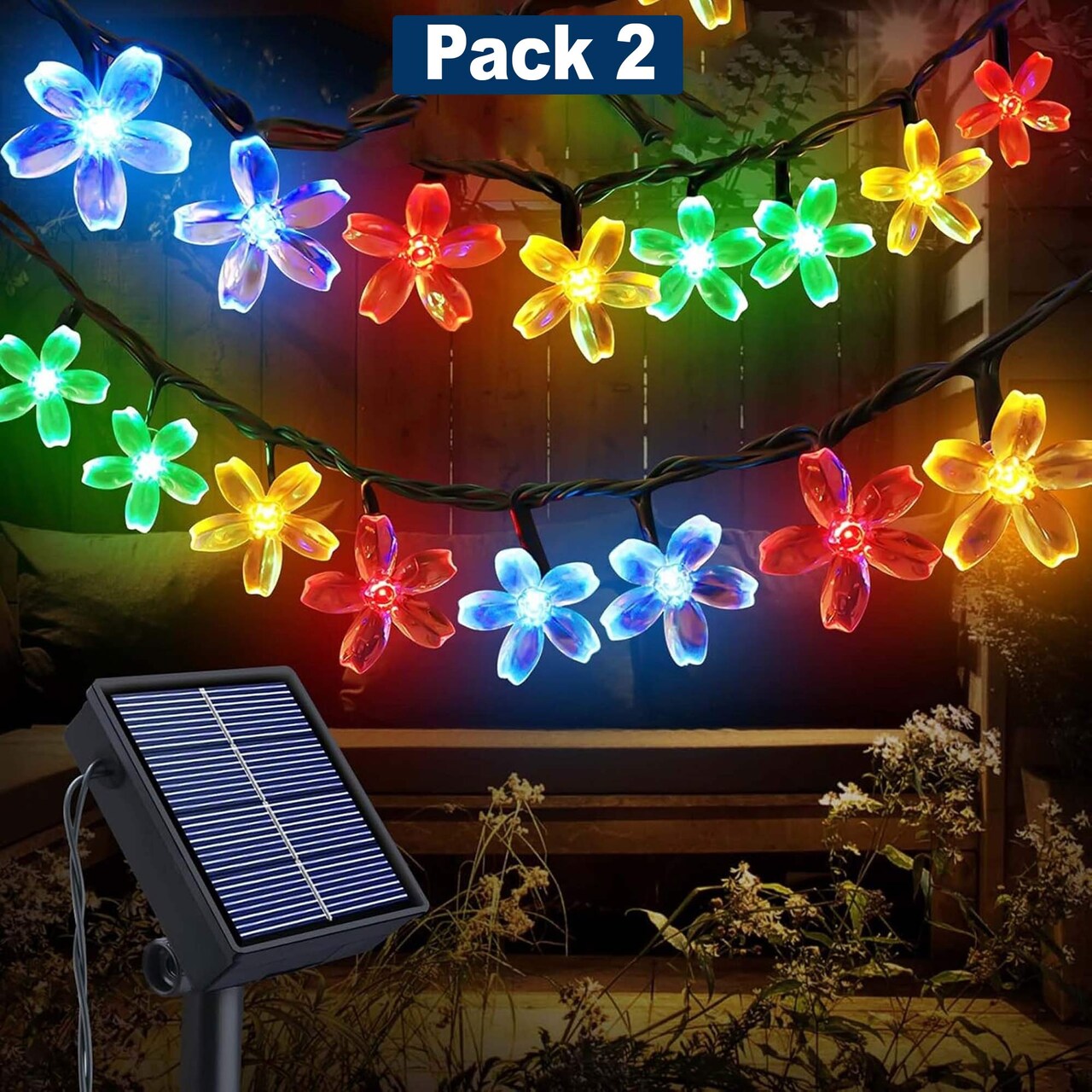 Solar Powered 50 LED Cherry Blossom String Lights for Garden and Patio